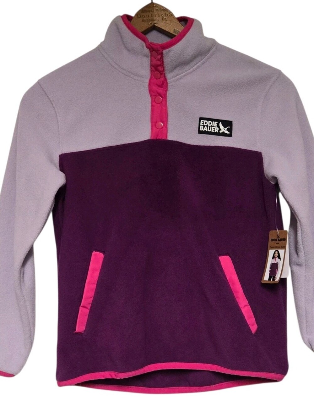Eddie Bauer Kids Fleece Jacket Girls 7/8 Purple 1/4 Button NEW NWT Multicolor